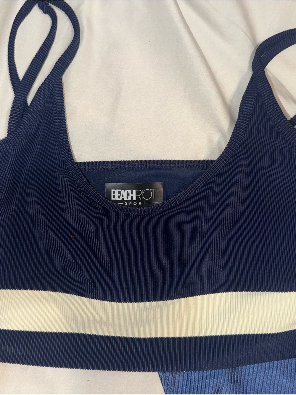 Beach Riot Navy & Cream Ribbed Double-Strap Sport Bralette